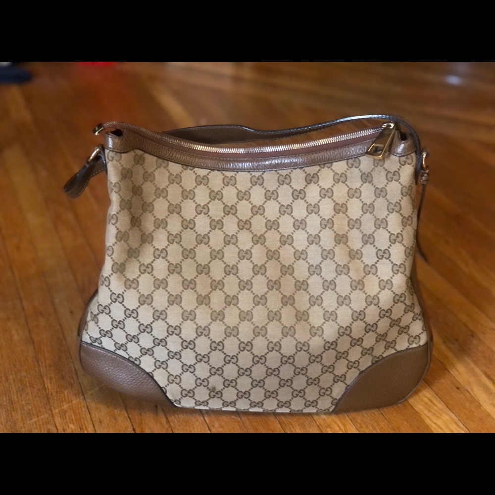 Like New Gucci brown canvas hobo bag
